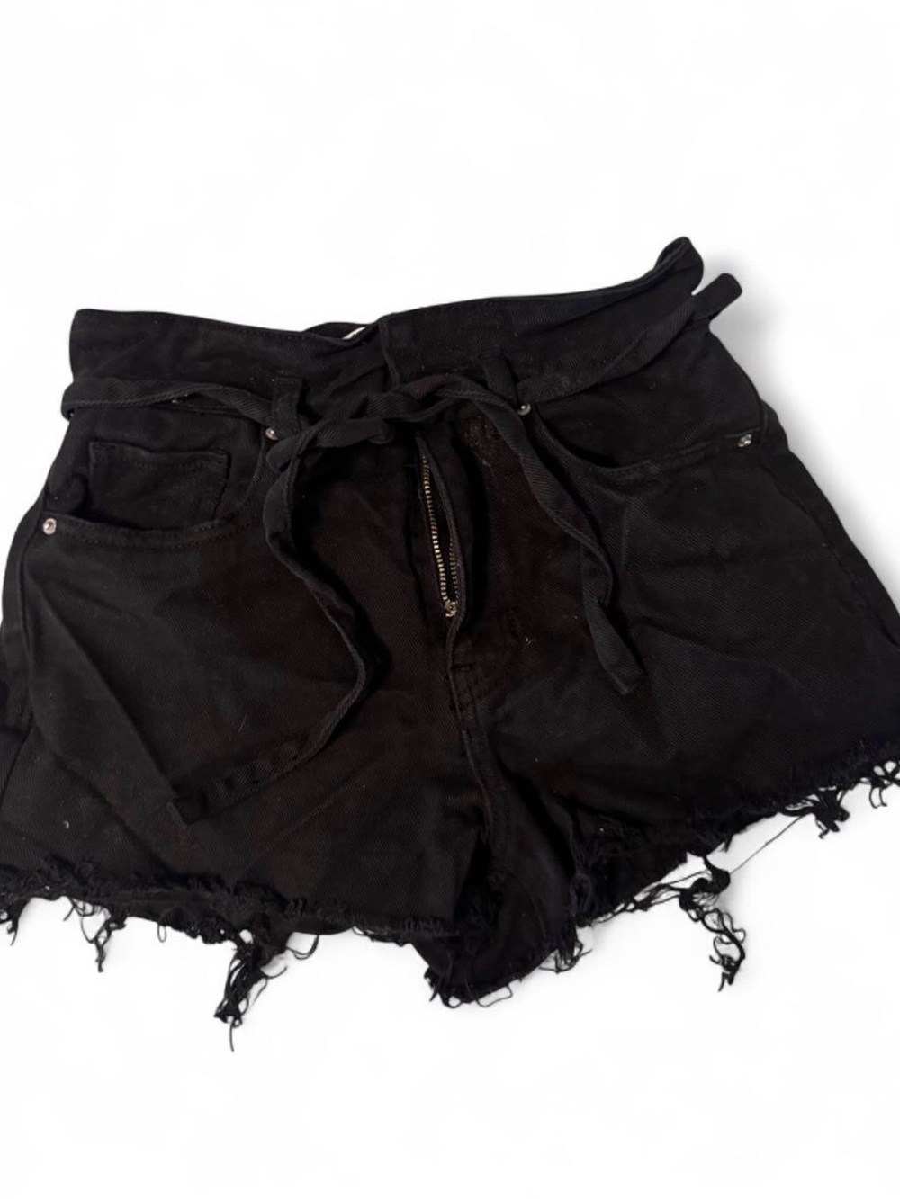 PacSun Black High-Rise Tie-Waist Denim Shorts